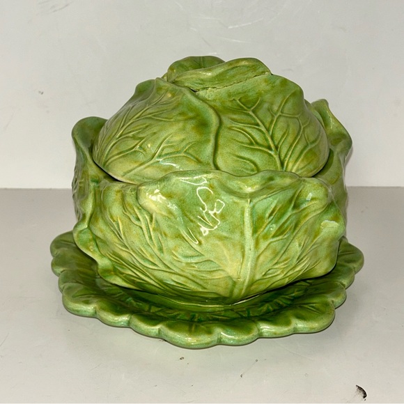 Vintage Holland Mold Cabbage Tureen 3pc Set Unique Inscription Farmhouse